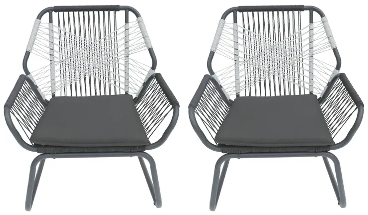 Ciao Accent Club Chair Set of 2, Outdoor Gray Cushions, Gray Rope and Steel