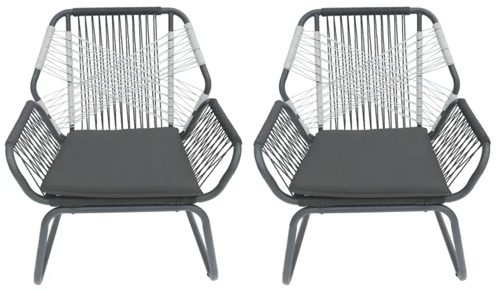 Ciao Accent Club Chair Set of 2, Outdoor Gray Cushions, Gray Rope and Steel