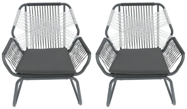 Ciao Accent Club Chair Set of 2, Outdoor Gray Cushions, Gray Rope and Steel - Benzara