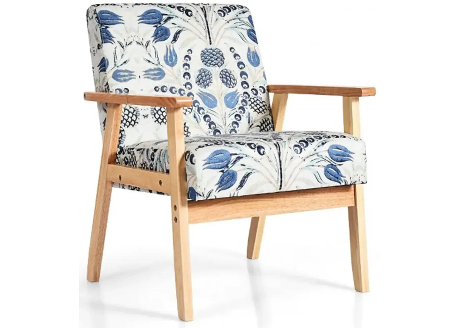 Modern Accent Armchair Fabric Lounge Chair with Rubber Wood Leg