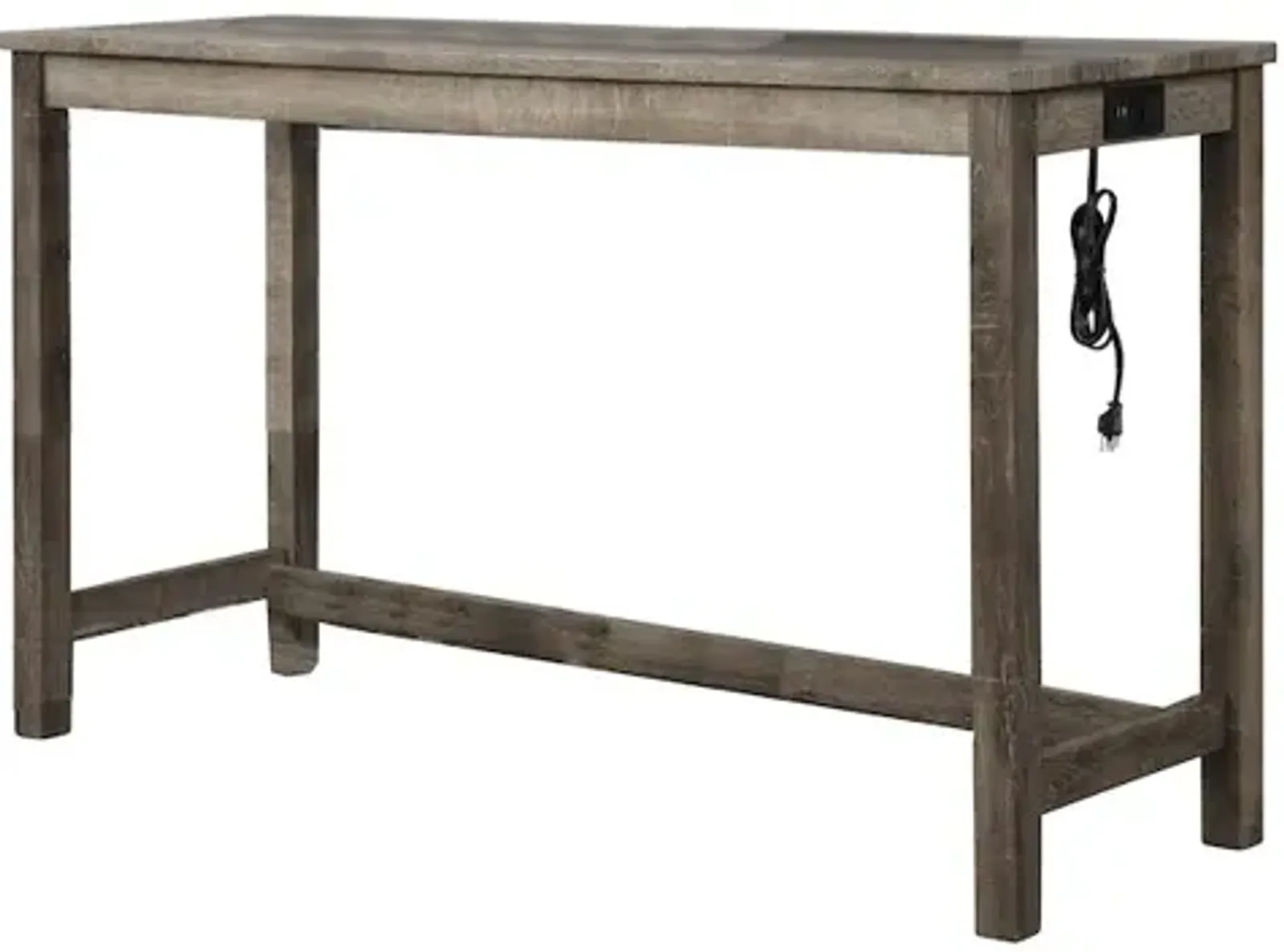 Yosef 60" Antique Oak Rectangular Bar Table with 2 USB Ports/Electrical Outlet