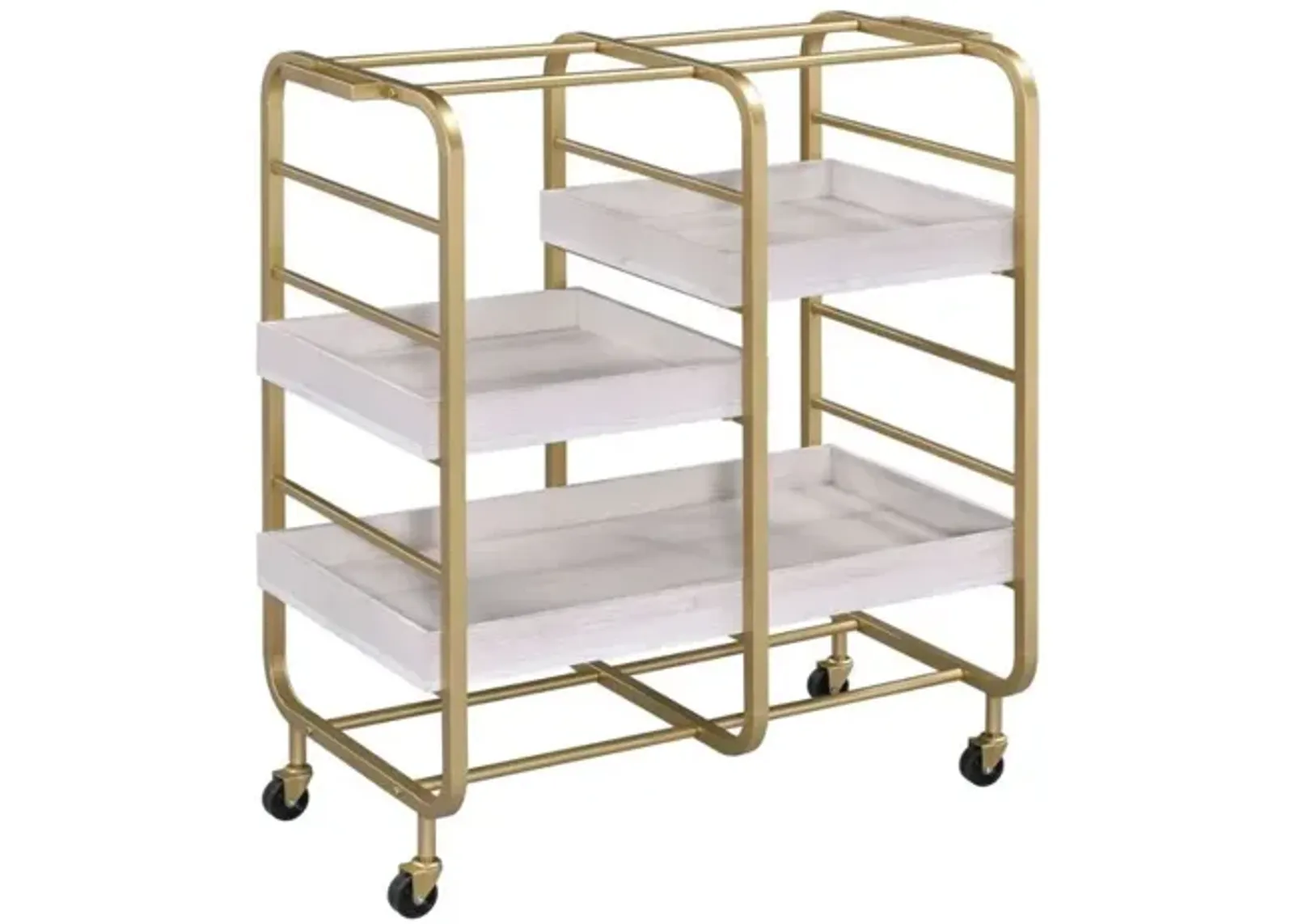 Vorik Serving Cart, Gold & White-Washed