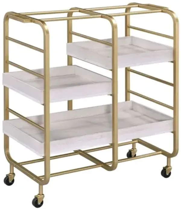 Vorik Serving Cart, Gold & White-Washed