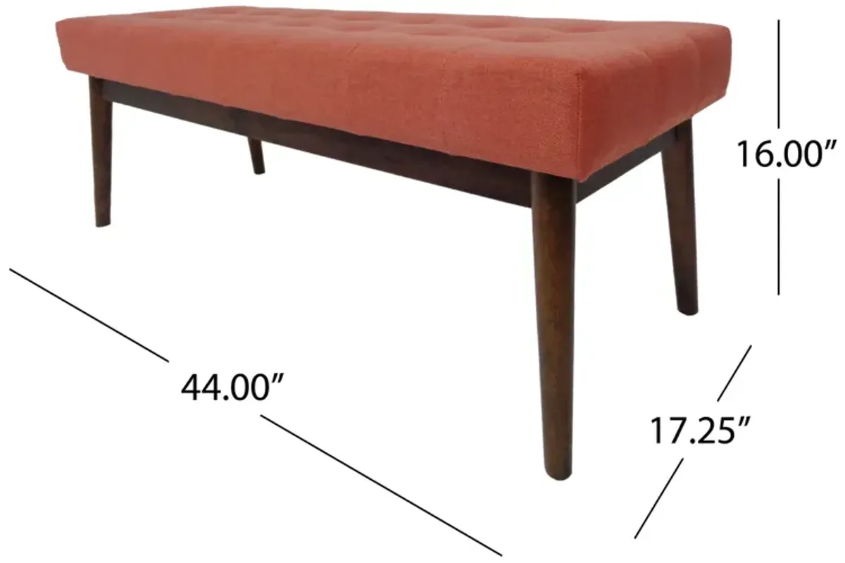 Lam Accent Ottoman Bench, 44 Inch Button Tufted Design, Coral Orange - Benzara