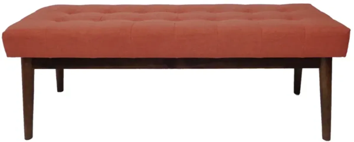 Lam Accent Ottoman Bench, 44 Inch Button Tufted Design, Coral Orange - Benzara