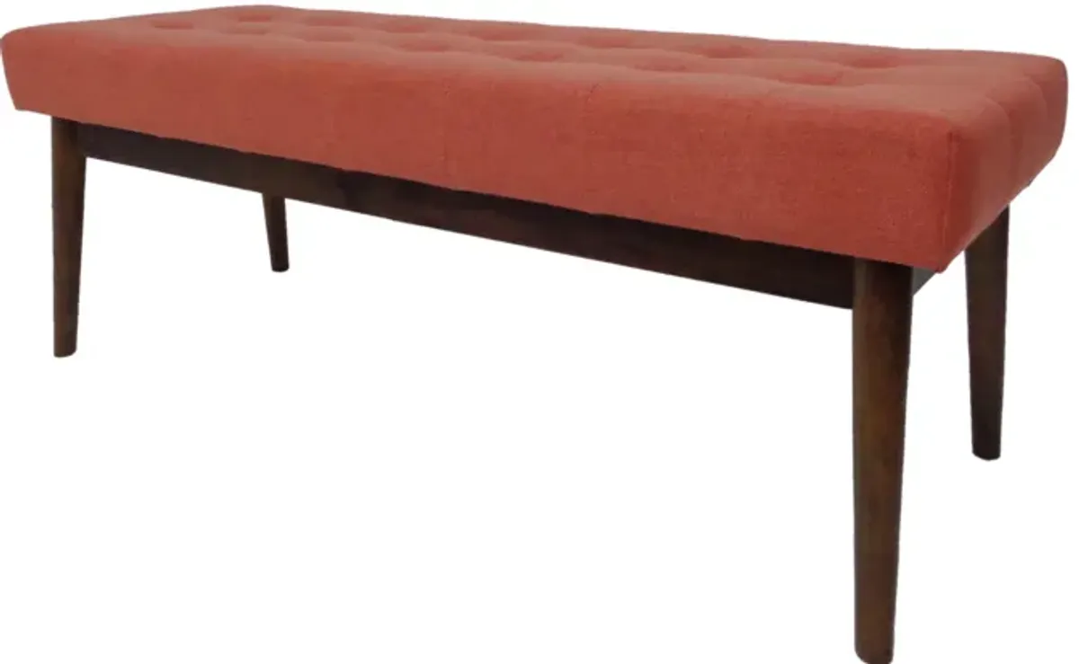 Lam Accent Ottoman Bench, 44 Inch Button Tufted Design, Coral Orange - Benzara