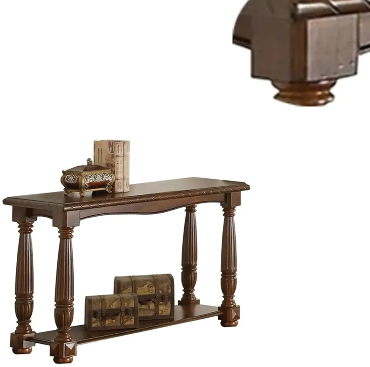 Quaint Wooden Console Table With Bottom Shelf, Brown-Benzara