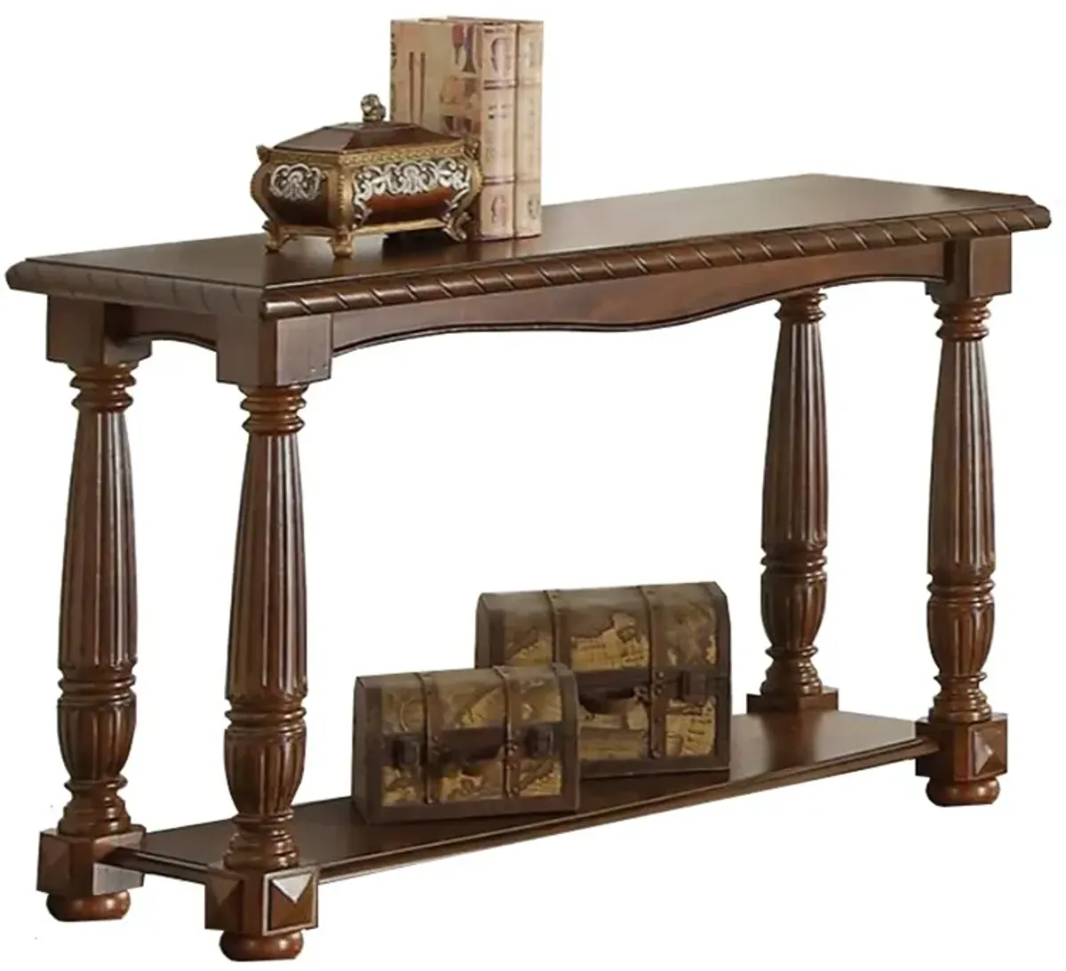 Quaint Wooden Console Table With Bottom Shelf, Brown-Benzara