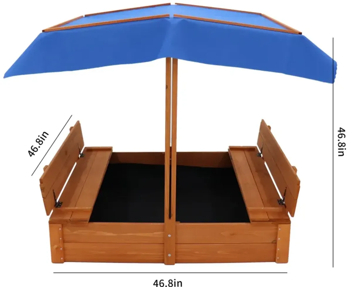 Wood Sandbox with cover and 2 bench seats, ages 3-8