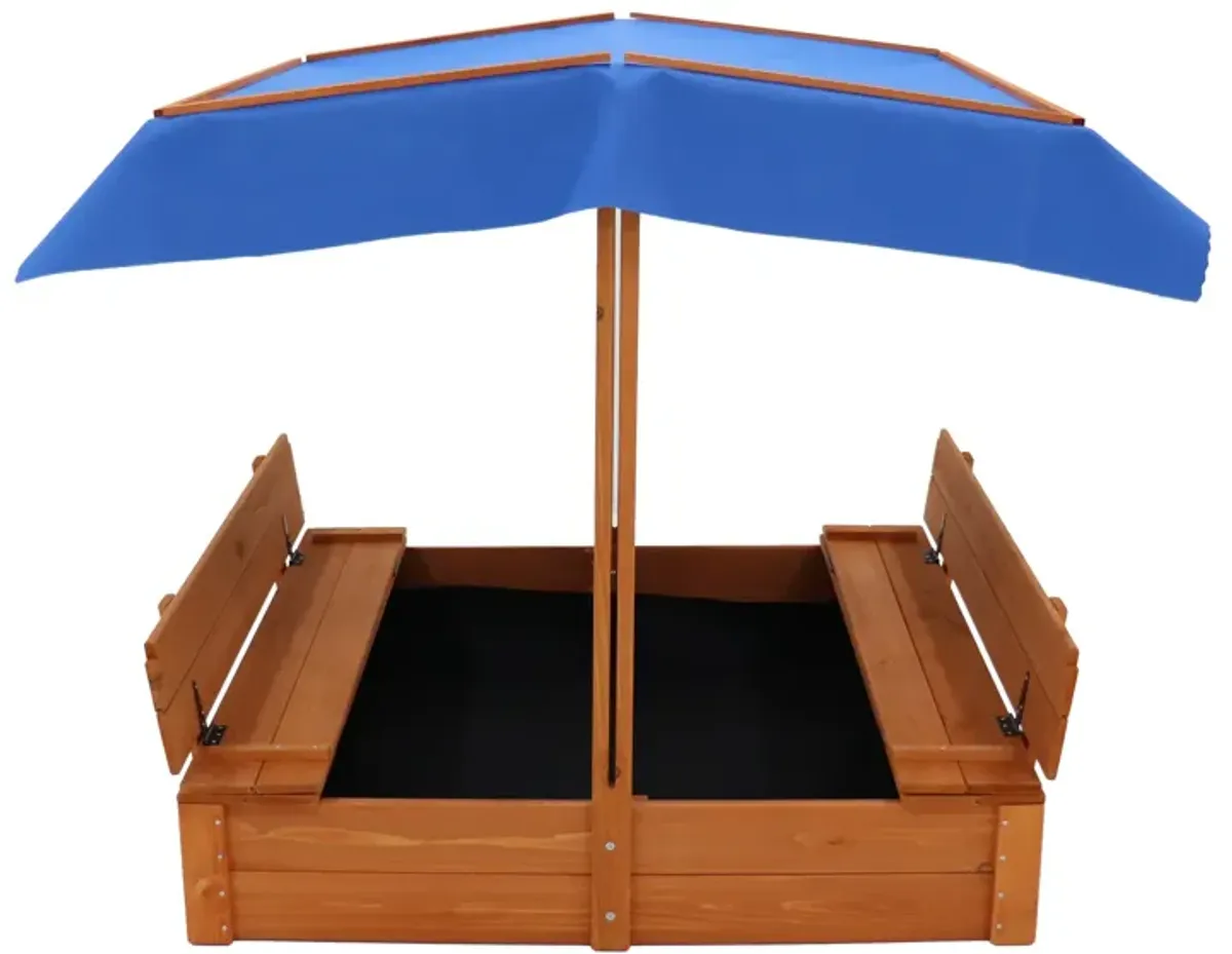 Wood Sandbox with cover and 2 bench seats, ages 3-8