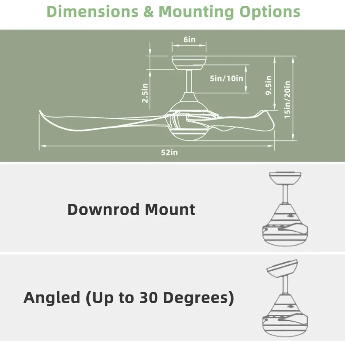 Ceiling Fan with Light Reversible DC Motor