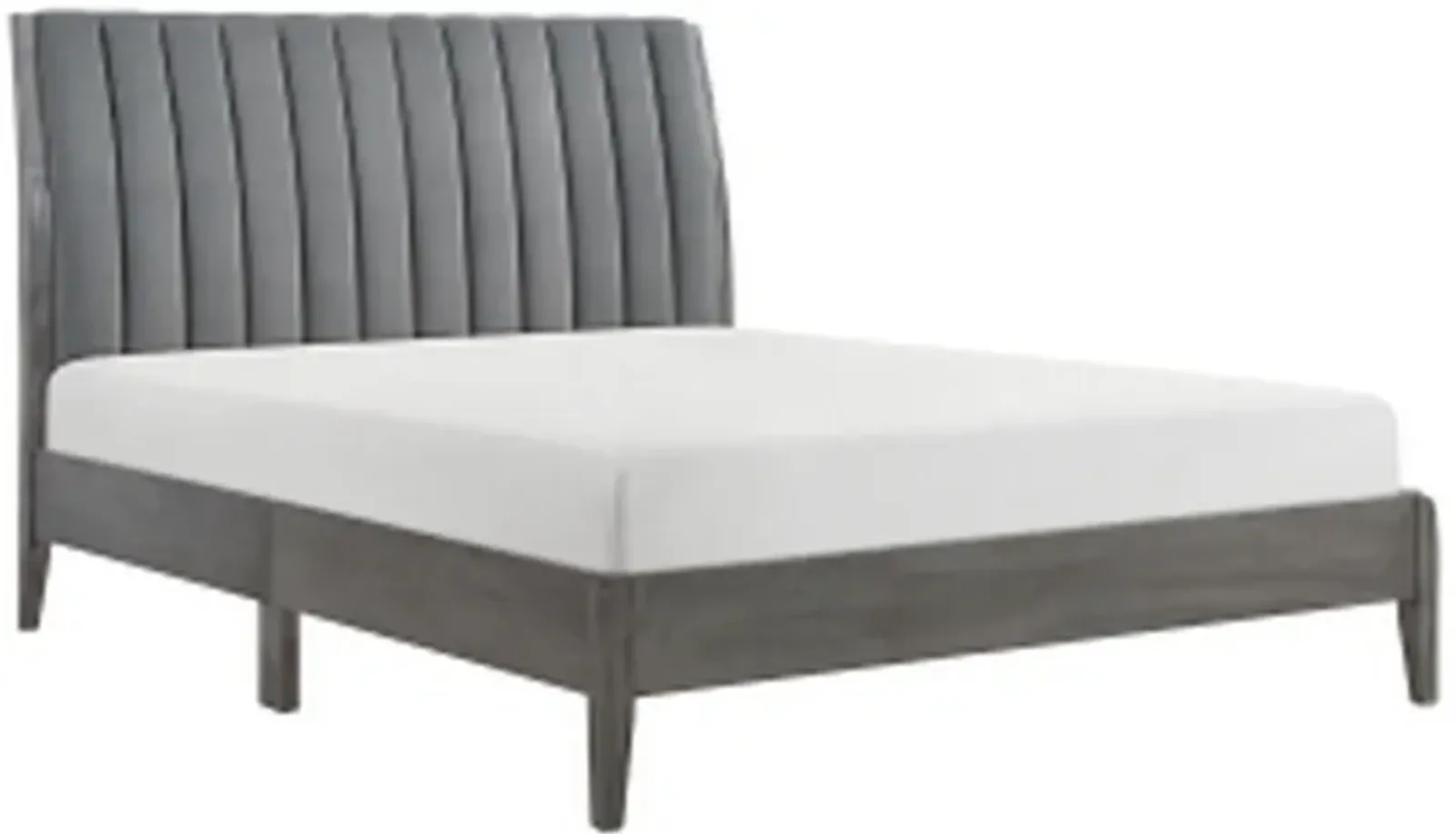 Queen Size Platform Bed, Channel Tufted Upholstered Back, Gray Velvet - Benzara