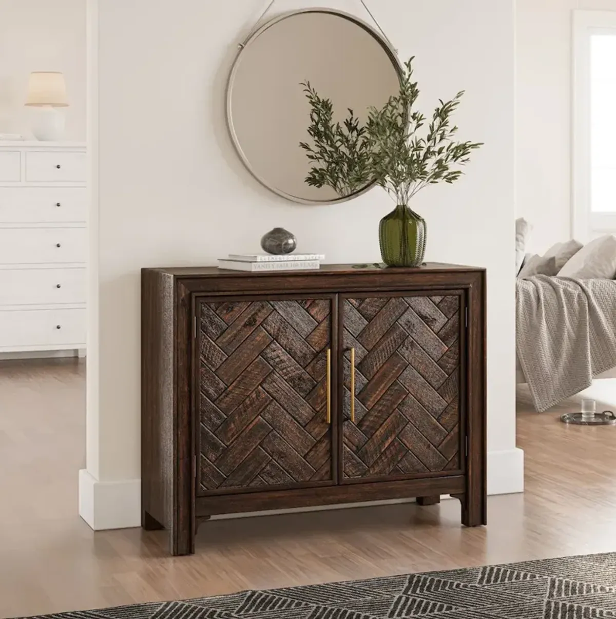 Jofran Gramercy Mid-Century Modern Chevron Two Door 40 Accent Chest