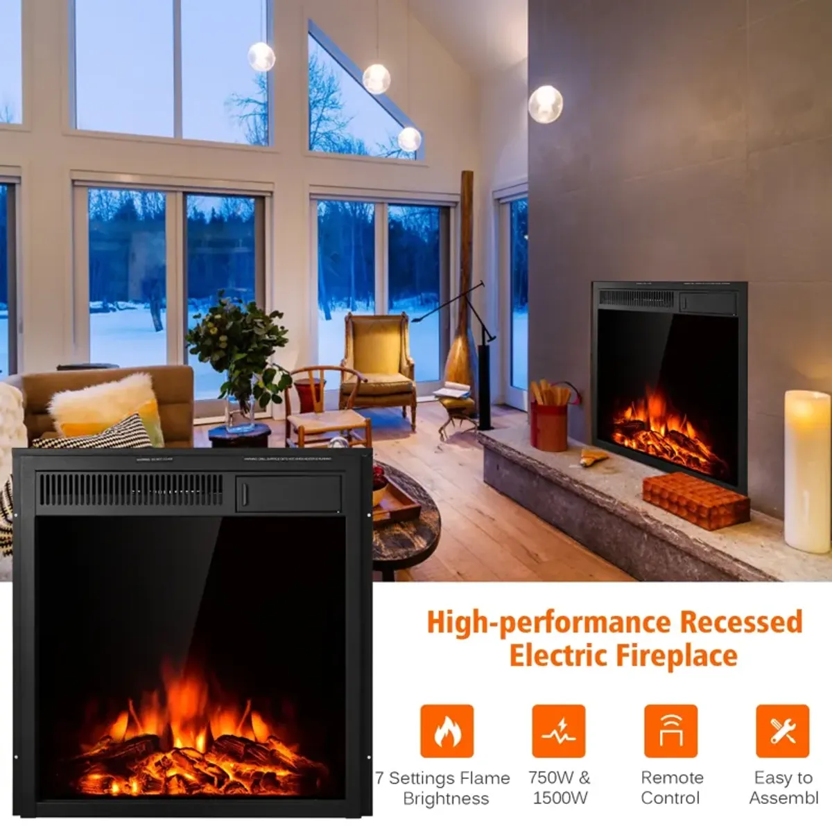 Electric Fireplace Insert Freestanding and Recessed Heater