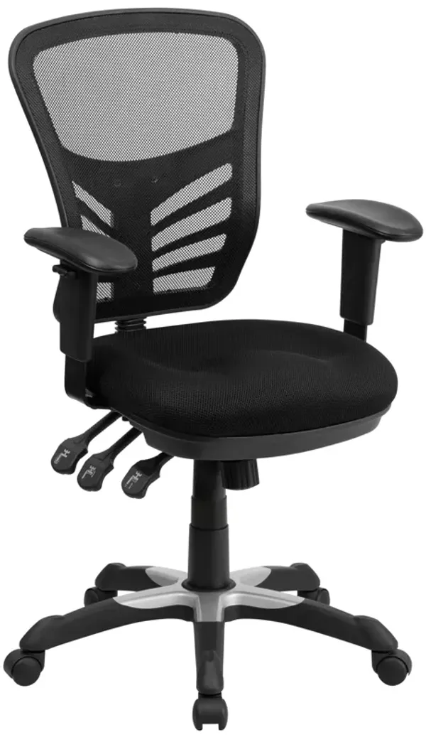 Nicholas Mid-Back Black Mesh Multifunction Executive Swivel Ergonomic Office Chair with Adjustable Arms