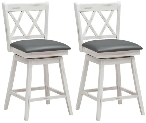 2 Pieces 24 Inch Swivel Counter Height Barstool Set with Rubber Wood Legs