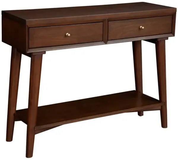 Console Table with 2 Drawers and Angled Legs, Walnut Brown