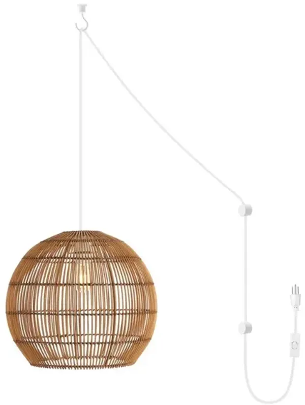 Raya 1-Light Farmhouse Coastal Rattan 180" Cord Plug-In or Hardwired LED Pendant