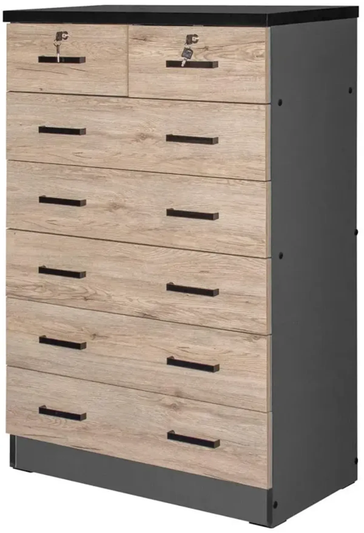 Better Home Products Cindy 7 Drawer Chest Wooden Dresser Natural Oak & Dark Gray