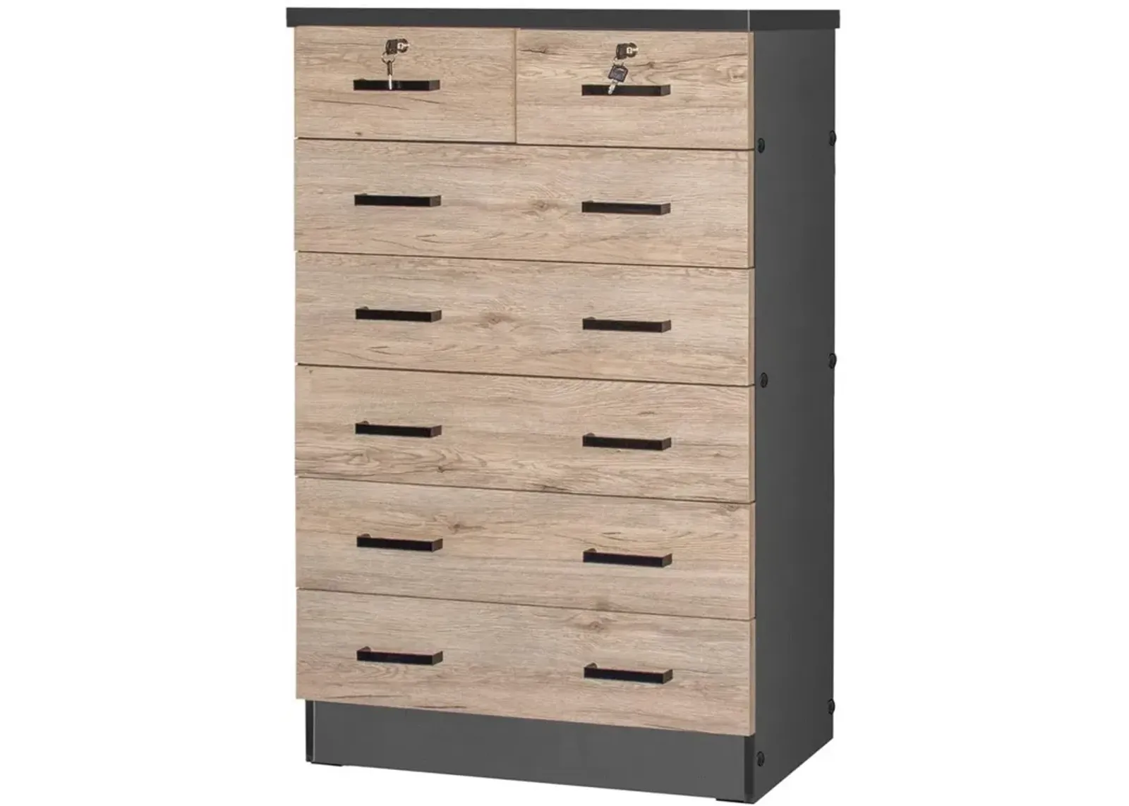 Better Home Products Cindy 7 Drawer Chest Wooden Dresser Natural Oak & Dark Gray