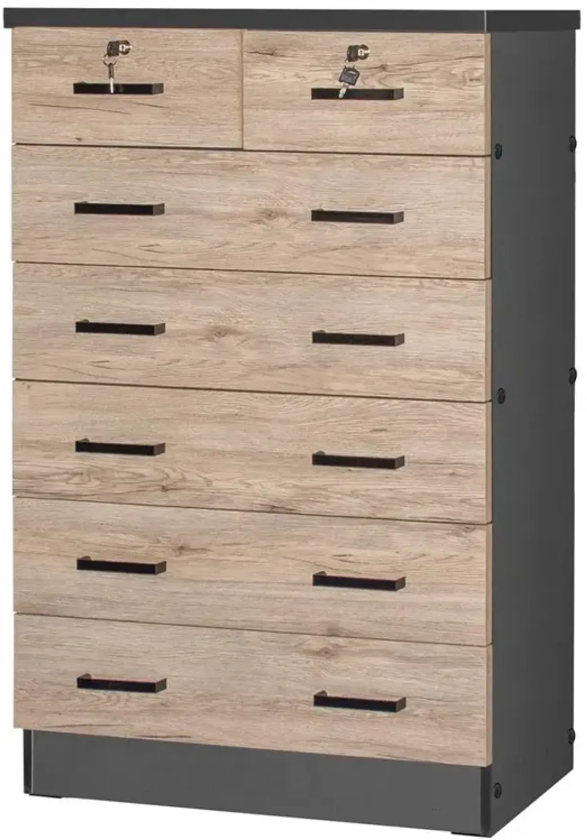 Better Home Products Cindy 7 Drawer Chest Wooden Dresser Natural Oak & Dark Gray