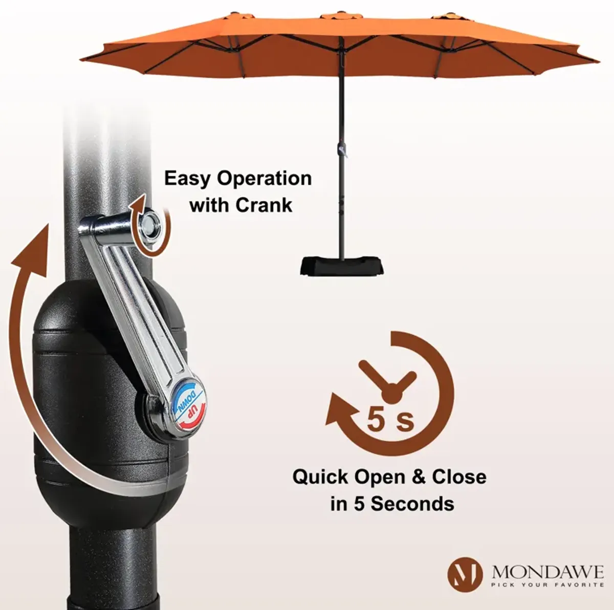 MONDAWE 15ft Rectangular Double-Sided Outdoor Patio Market Umbrella Coffee