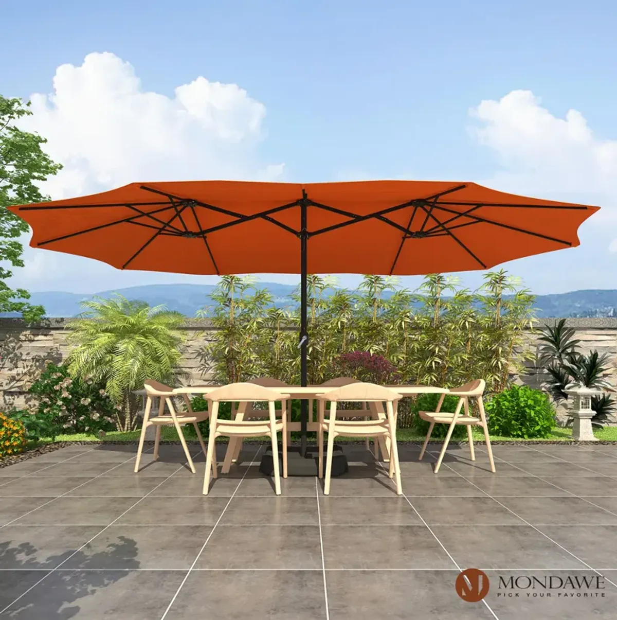 MONDAWE 15ft Rectangular Double-Sided Outdoor Patio Market Umbrella Coffee