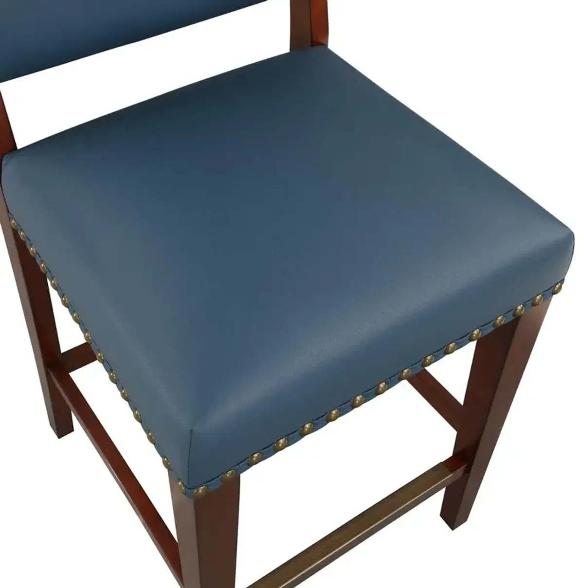 Comfort Pointe Denver Stationary Faux Leather Blue Counter Stool with Nail Heads