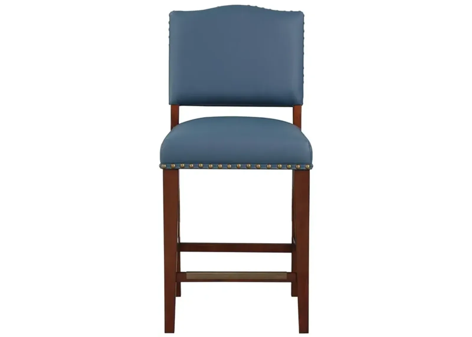 Comfort Pointe Denver Stationary Faux Leather Blue Counter Stool with Nail Heads