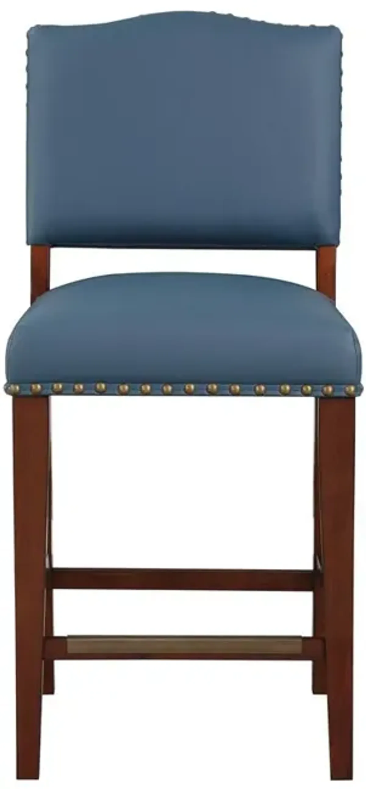 Comfort Pointe Denver Stationary Faux Leather Blue Counter Stool with Nail Heads