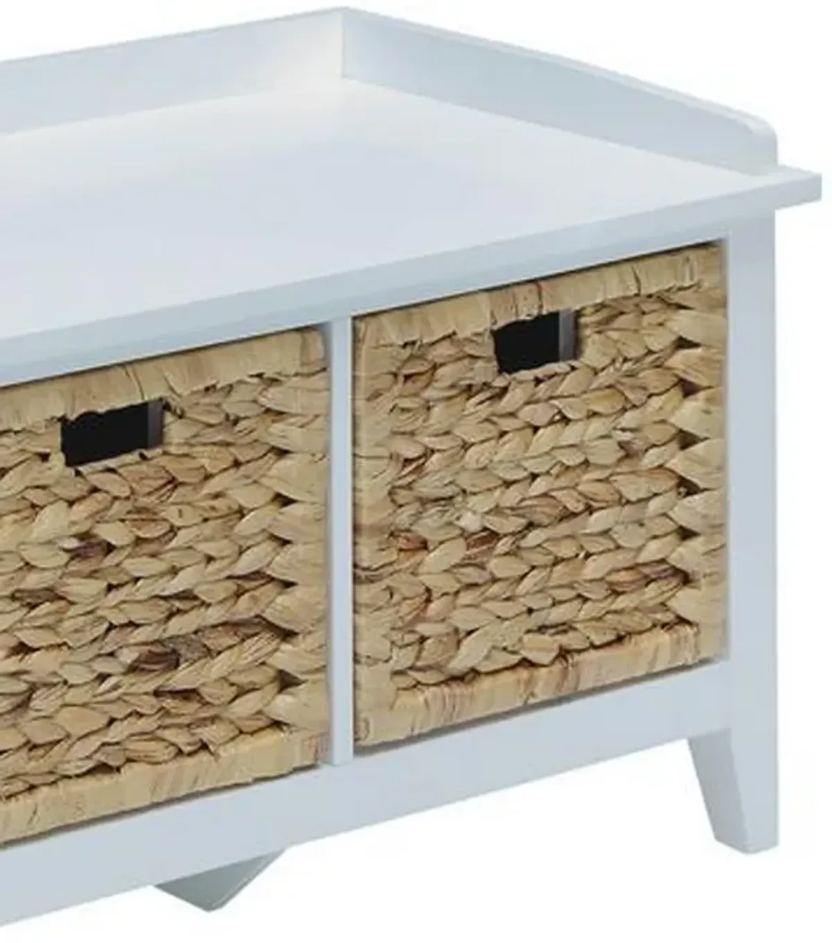 Rectangular Wooden Bench with Storage Basket, White-Benzara