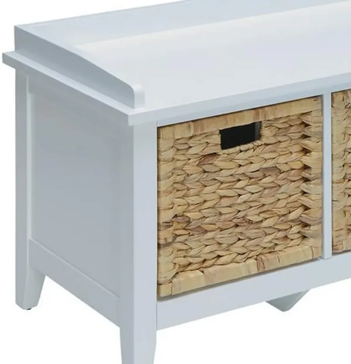 Rectangular Wooden Bench with Storage Basket, White-Benzara