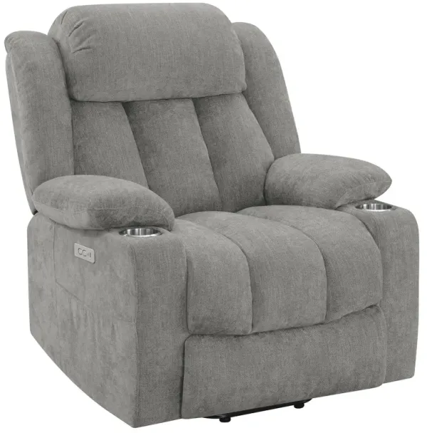 Limi Power Lift Recliner Chair, Light Gray, USB Port, Cupholders - Benzara
