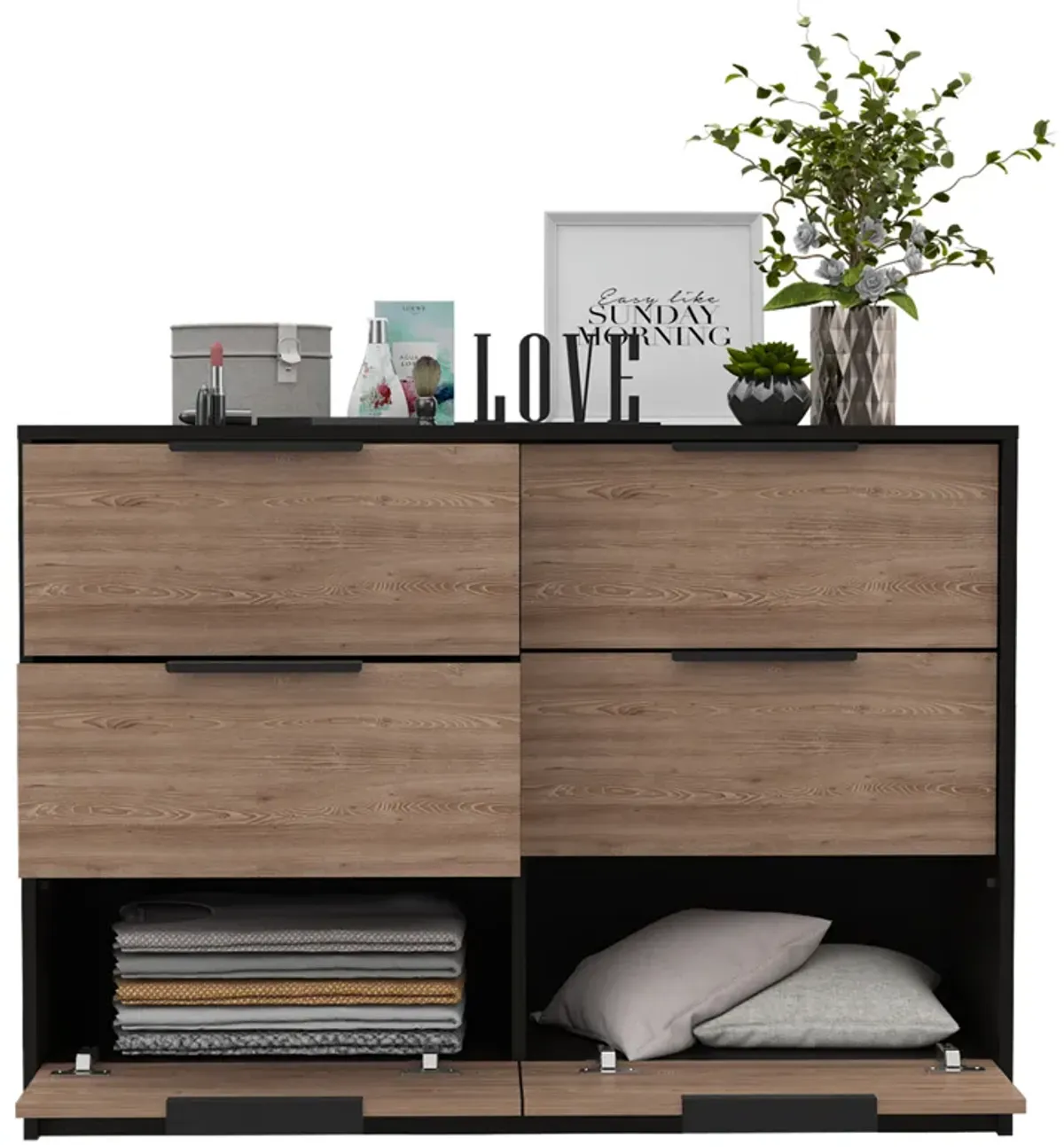 4 Drawer Double Dresser Maryland, Bedroom, Black / Pine