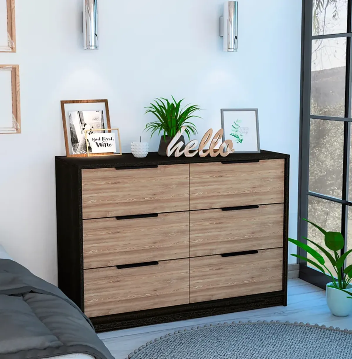 4 Drawer Double Dresser Maryland, Bedroom, Black / Pine