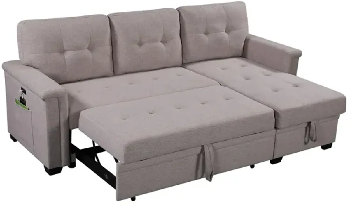 Ashlyn Light Reversible Sleeper Sectional Sofa With Storage Chaise, USB Charging Ports And Pocket