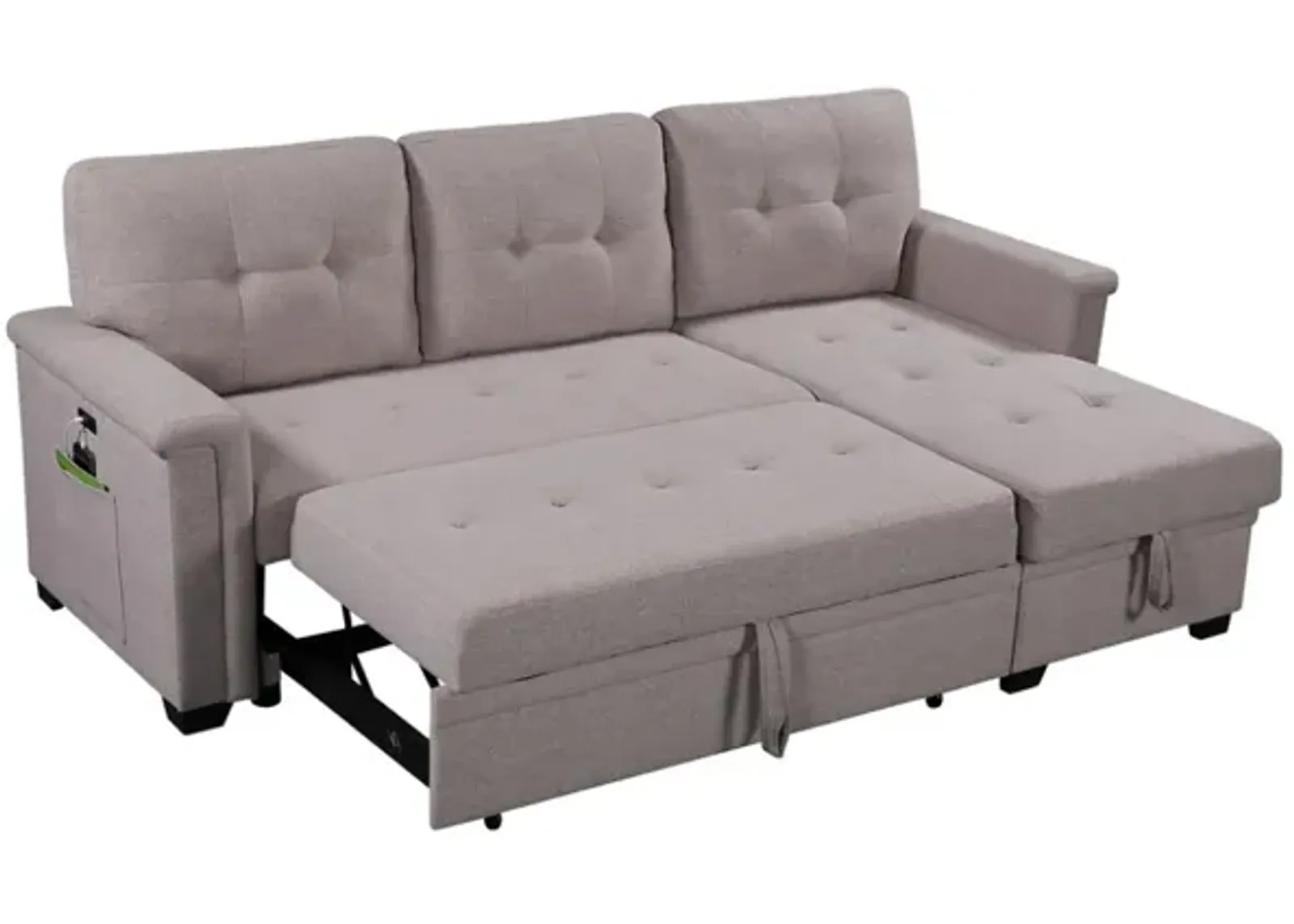 Ashlyn Light Reversible Sleeper Sectional Sofa With Storage Chaise, USB Charging Ports And Pocket