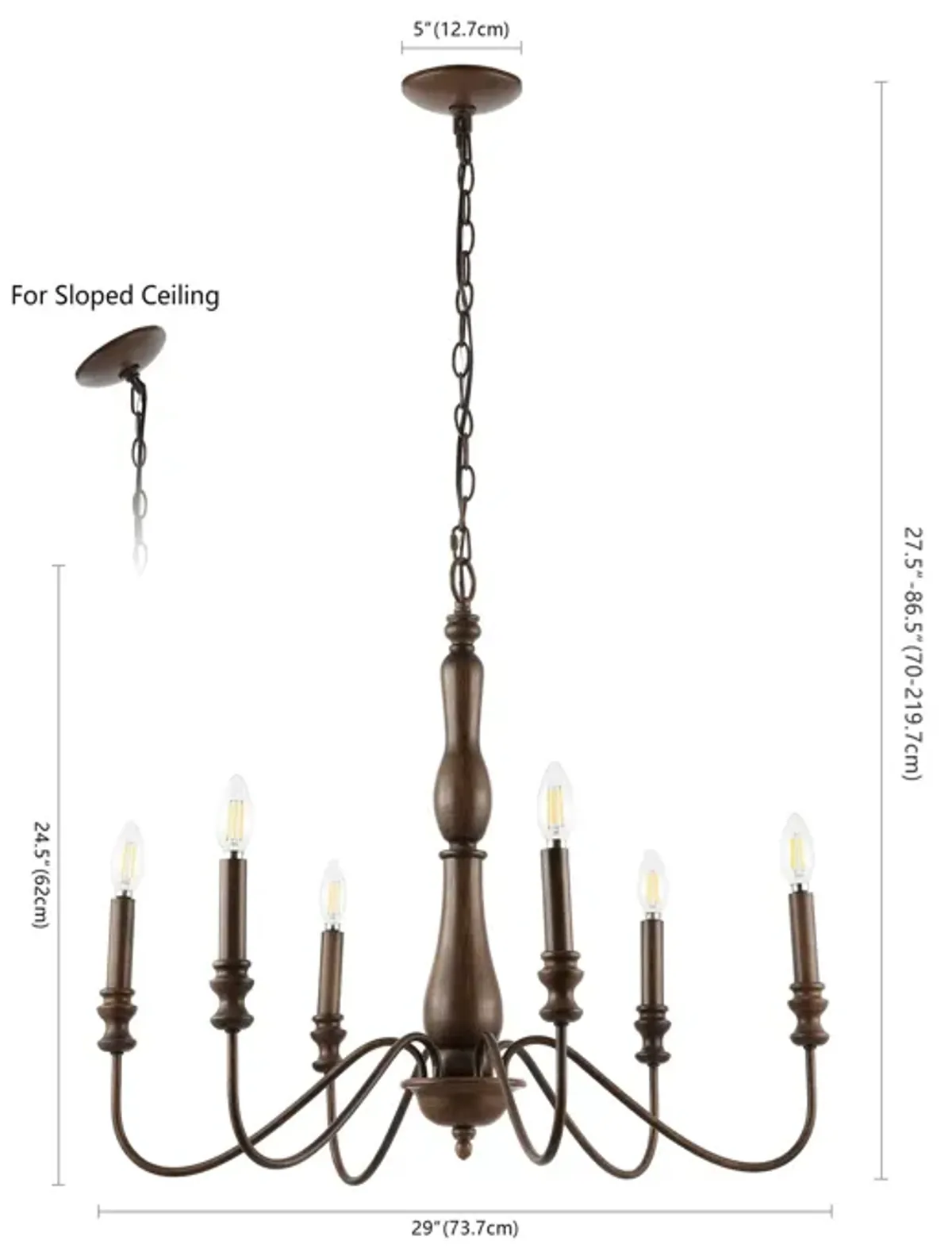 Victoria 29" 6-Light Rustic Midcentury Iron LED Chandelier, Brown