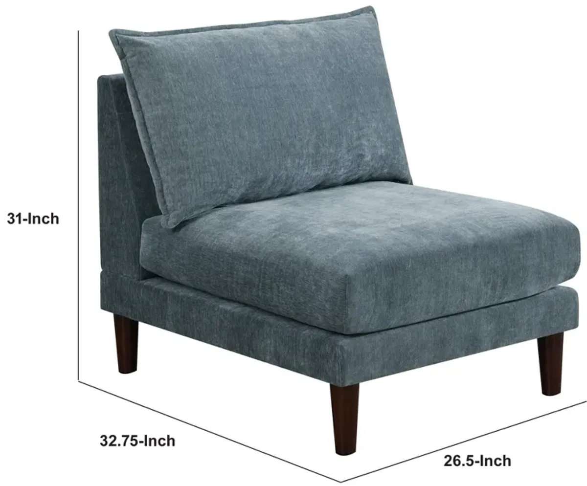 Rio 33 Inch Modular Armless Sofa Chair, Lumbar Cushion, Slate Blue Fabric - Benzara