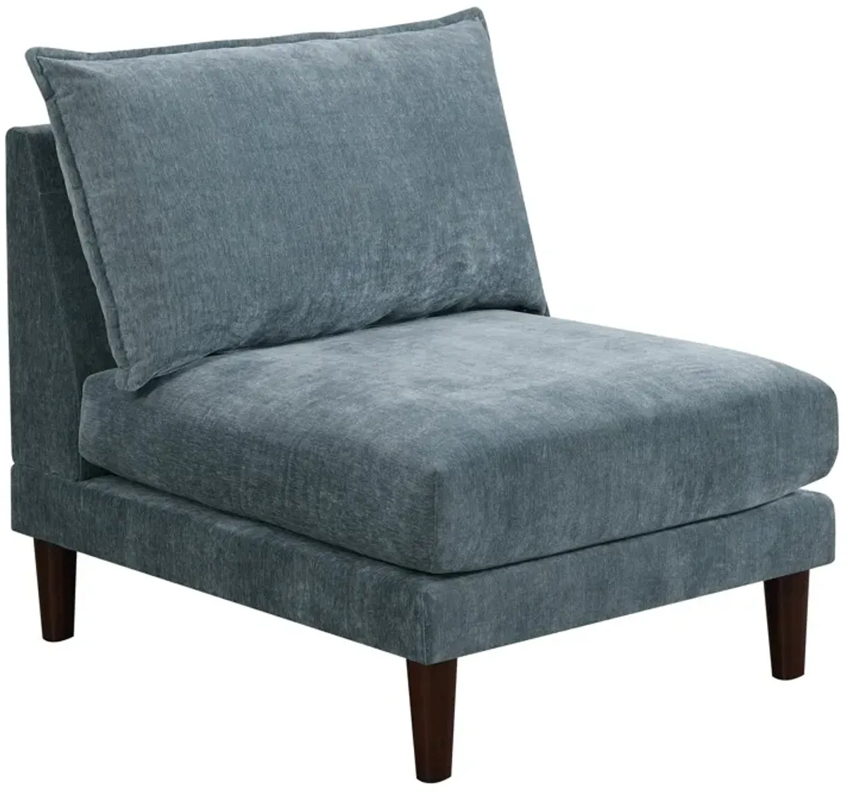 Rio 33 Inch Modular Armless Sofa Chair, Lumbar Cushion, Slate Blue Fabric - Benzara