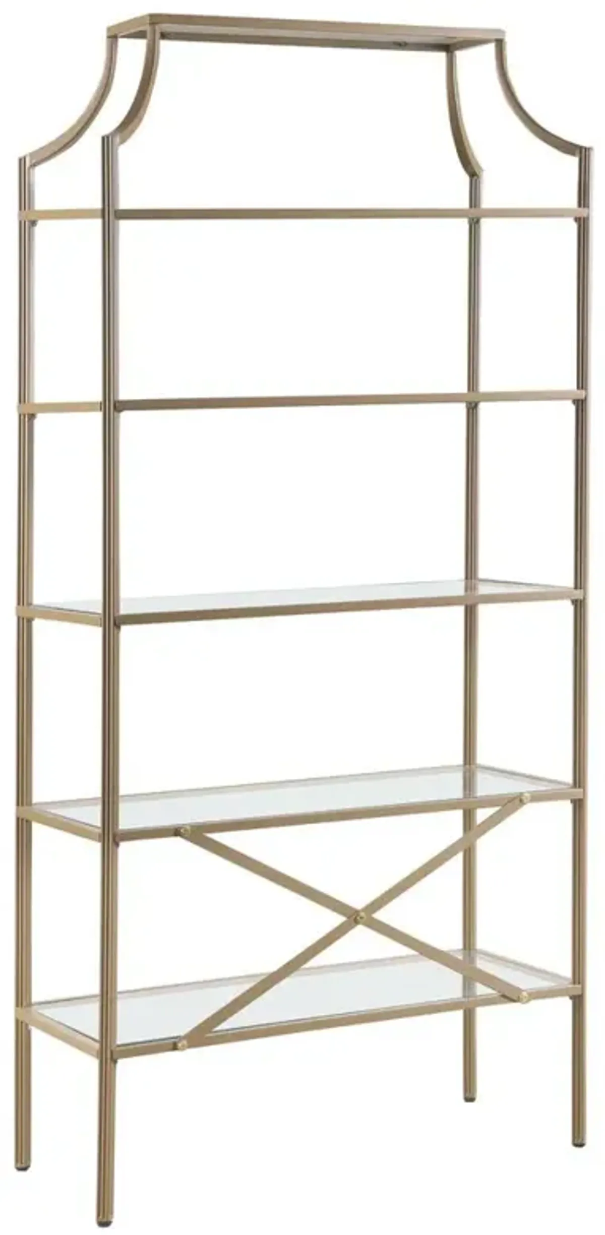 Serena 5-tier Tempered Glass Shelves Bookcase Matte Gold