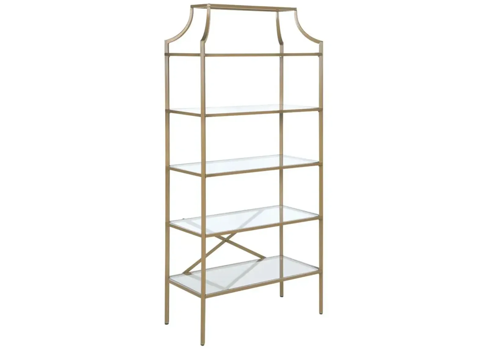 Serena 5-tier Tempered Glass Shelves Bookcase Matte Gold