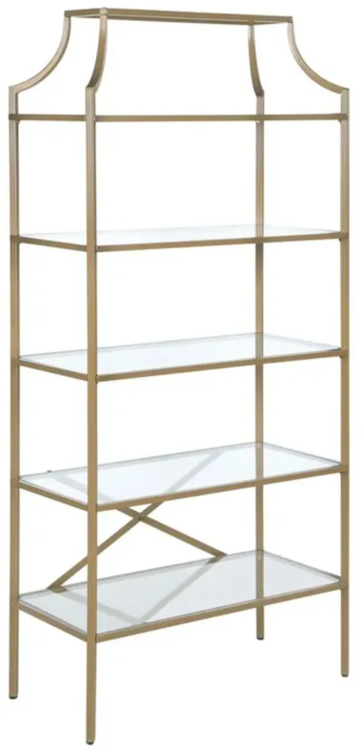 Serena 5-tier Tempered Glass Shelves Bookcase Matte Gold