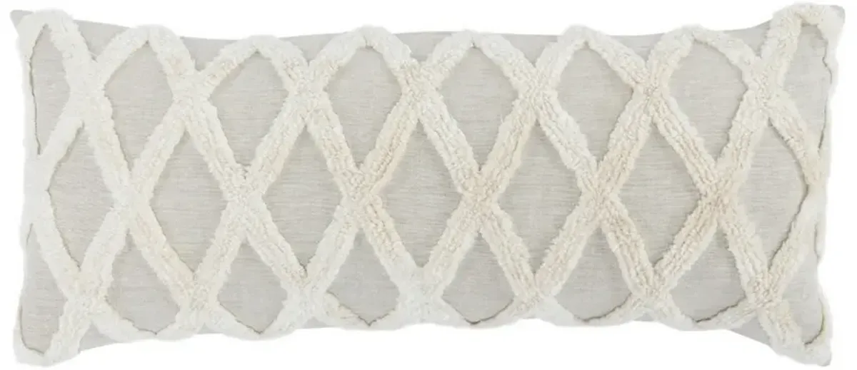 16 x 36 Lumbar Linen Accent Throw Pillow, Tufted Diamonds, Ivory White-Benzara