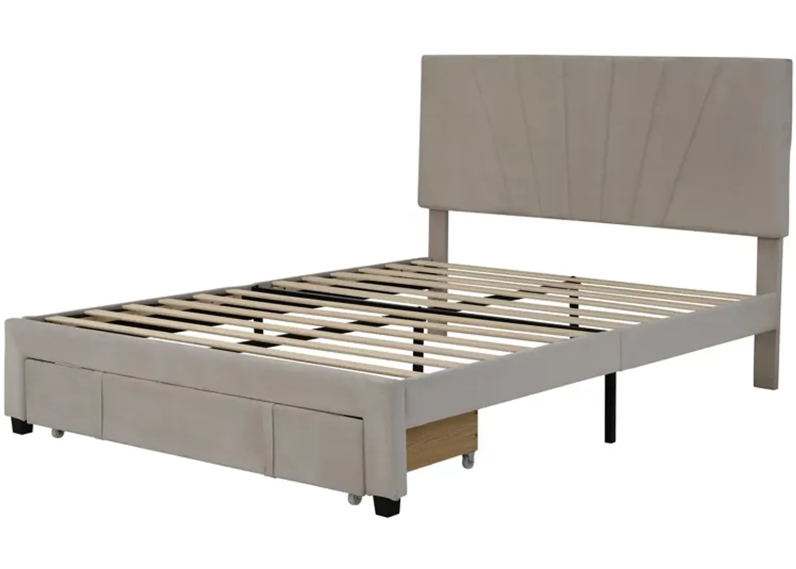 Merax Storage Bed Velvet Upholstered Platform Bed