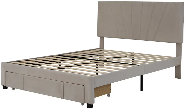 Merax Storage Bed Velvet Upholstered Platform Bed