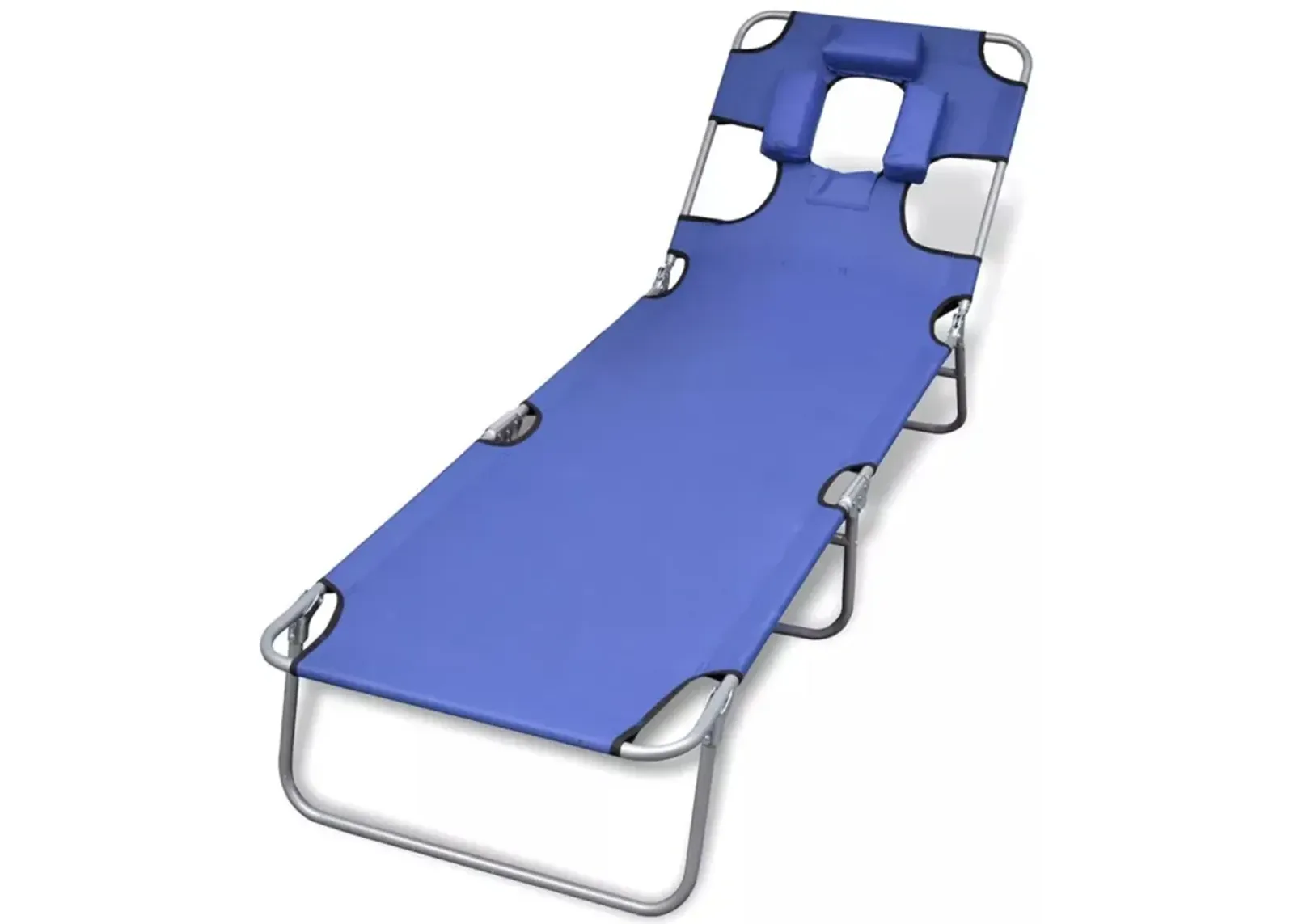 vidaXL Folding Sun Lounger with Head Cushion Powder-coated Steel Blue