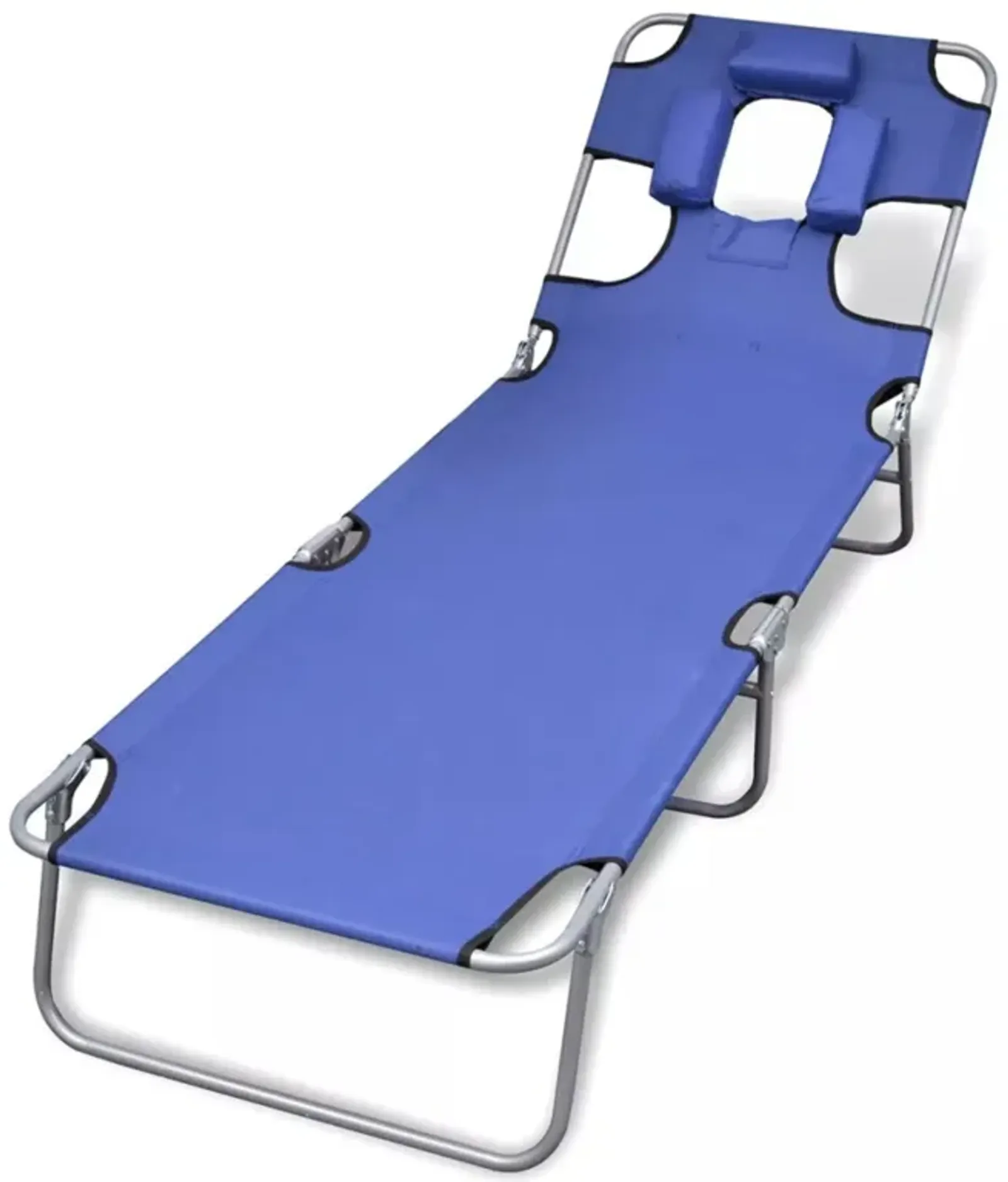 vidaXL Folding Sun Lounger with Head Cushion Powder-coated Steel Blue