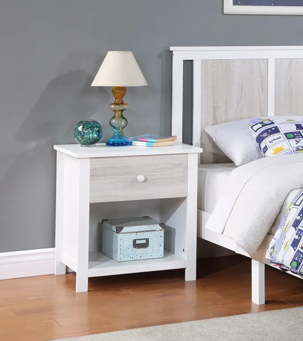 Olive & Opie Connelly Nightstand White/Rockport Gray