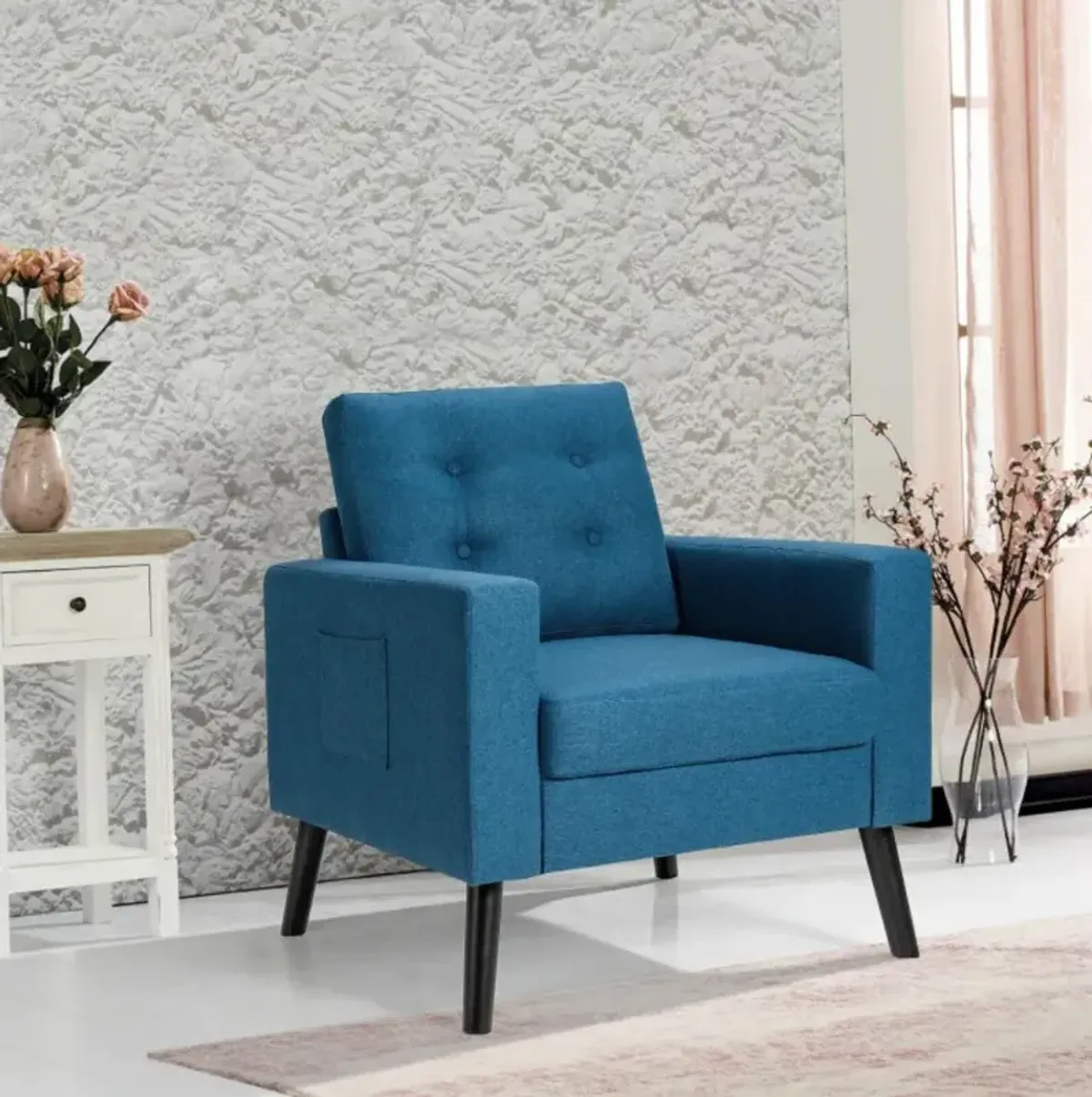 Hivvago Mid-Century Upholstered Armchair Club Chair with Rubber Wood Legs